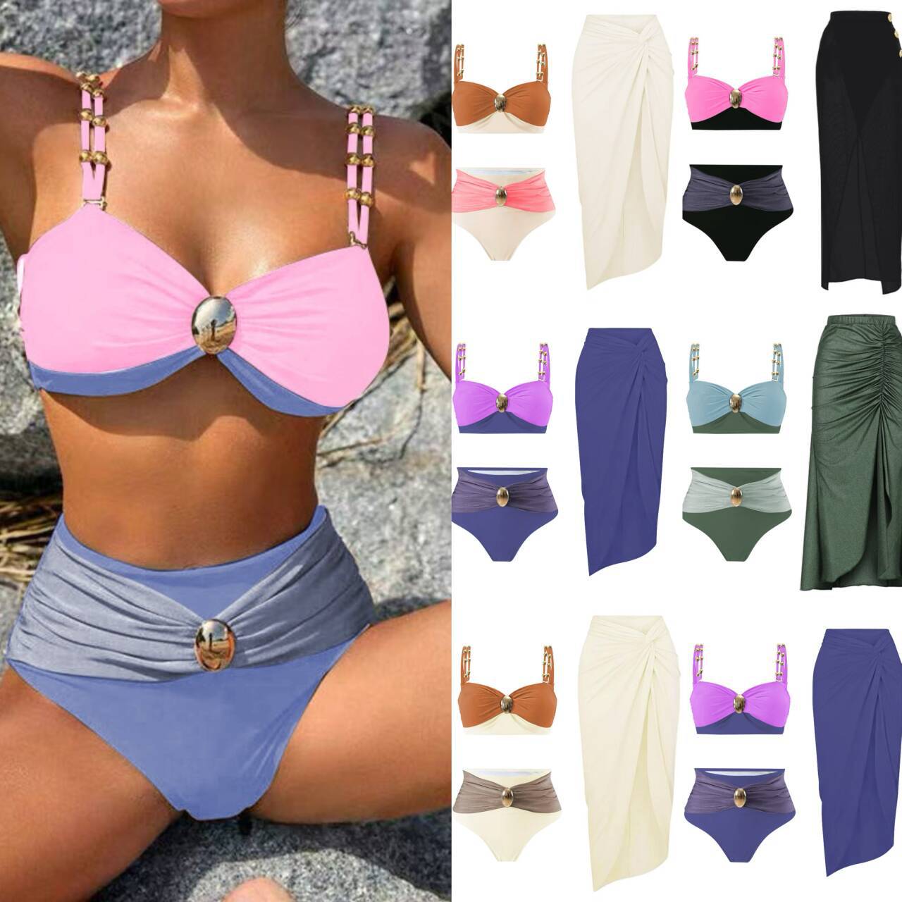 How many sexy swimsuits are the new bikini three piece set for European and American foreign trade in 2025? Women's Amazon split solid color swimsuit