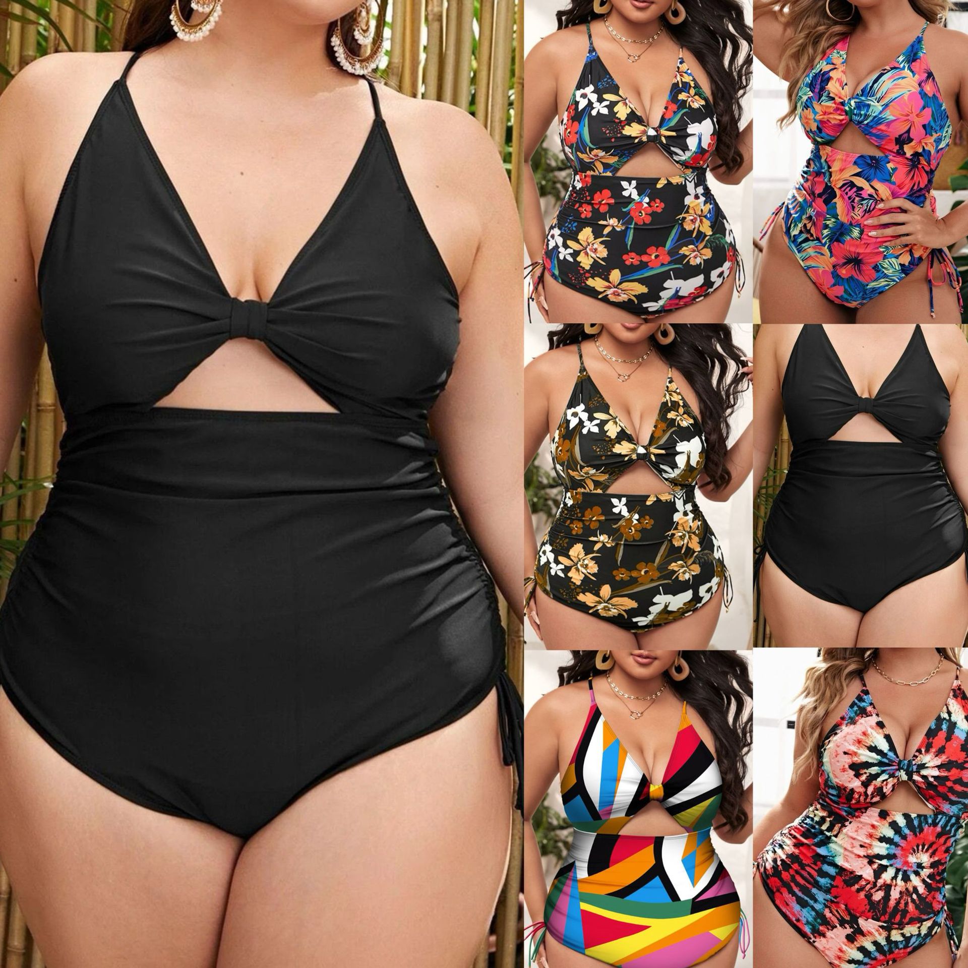 Langqi 2022 Cross border Exclusive New Bikini Drawn, Hollow, and Concealed to Cover the Belly and Show Thinning, Weight Gain, and Enlarged One piece Swimsuit for Women