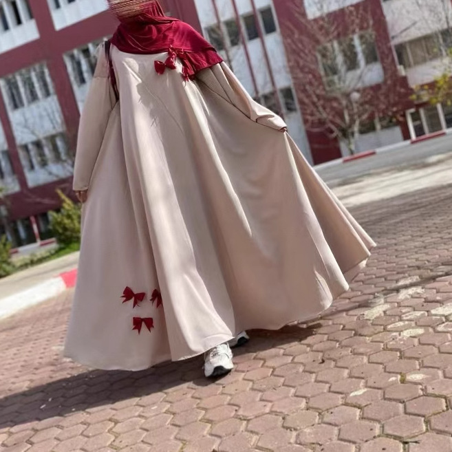 Spot Middle East Arab Women 2025 New Dubai Abaya Loose Large Bow Robe Dress