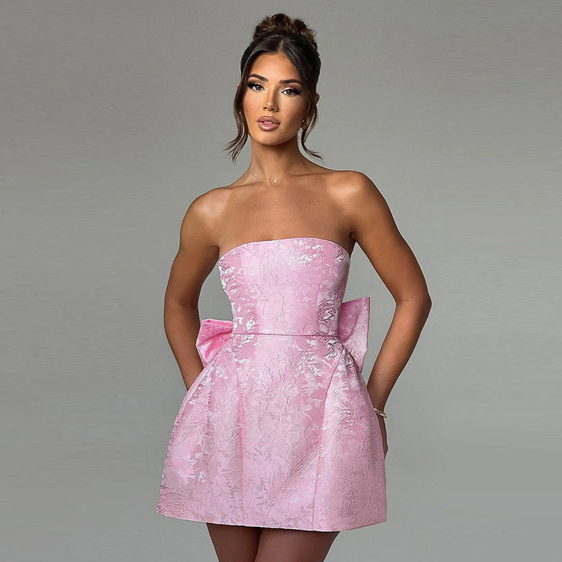 YJ24112 Summer 2024 New Fashionable Style and Sexy Jacquard strapless Bow Mini Dress for Women