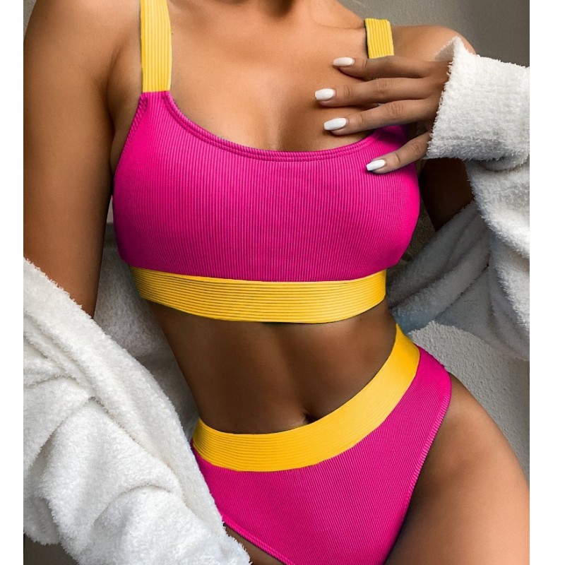 2025 New European and American Bikini Cross border Amazon Split Sports Tank Top High Waist Cover Swimsuit for Women