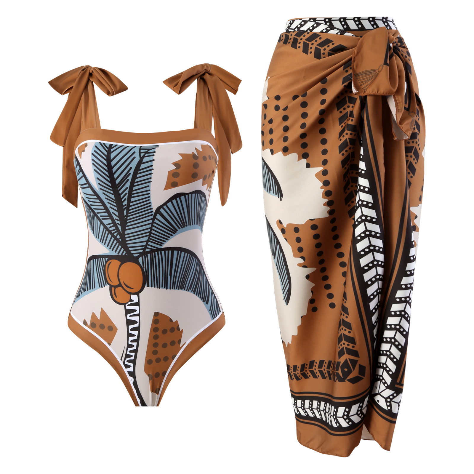2024 new European and American French retro printed one-piece swimsuit for women's hot spring vacation beach skirt, covering the belly and slimming swimsuit