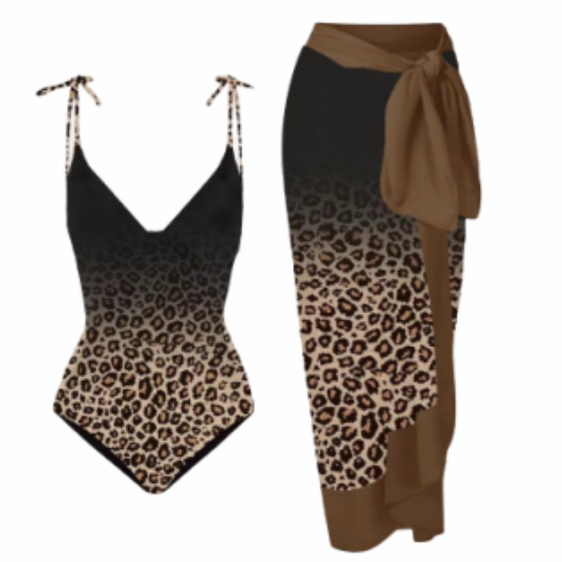 2024 new European and American one-piece conservative cover belly slimming sexy bikini sunscreen beach skirt hot spring swimsuit set
