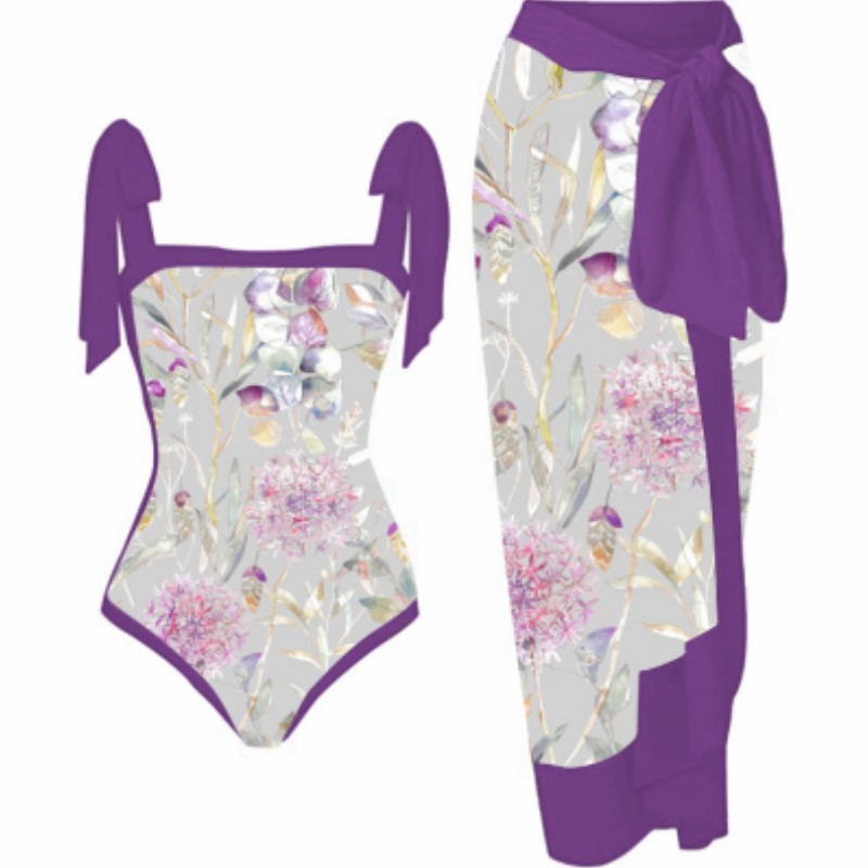 2024 European and American conjoined conservative belly covering slimming vacation beach hot spring swimsuit French retro conjoined bikini