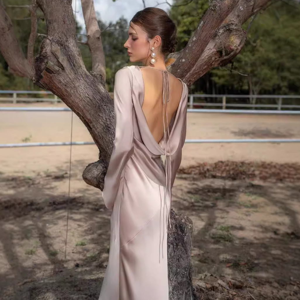 Sexy temperament backless evening dress 2025 new European and American cross-border Amazon women's high-end lace up dress