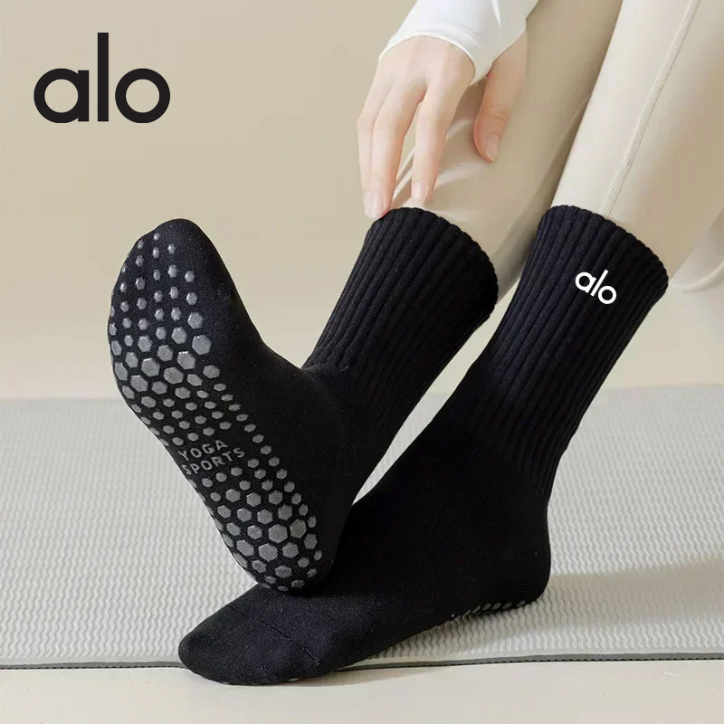 Aloyoga yoga socks, adhesive anti slip cotton socks, indoor dance fitness, professional anti slip yoga, mid tube anti slip, long