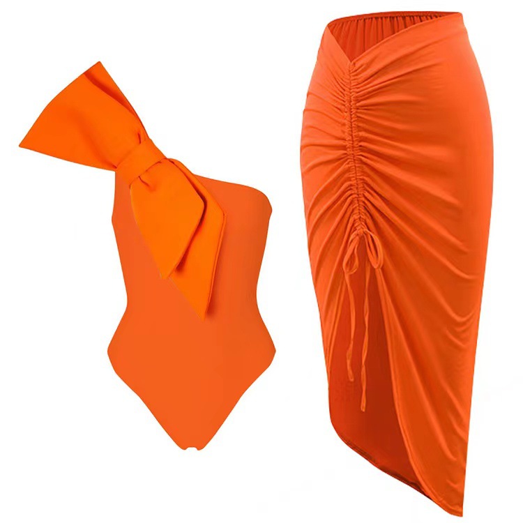 2024 European and American fashion one-piece set cross-border Amazon drawstring beach skirt hot spring swimsuit two-piece set