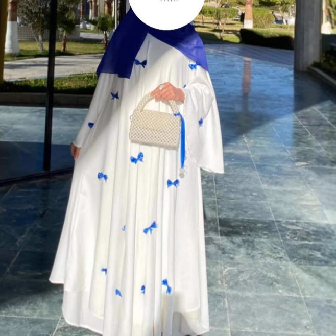 Middle East Arab Women's Wear 2025 New Dubai Abaya Loose Horn Sleeve Bow Robe Dress