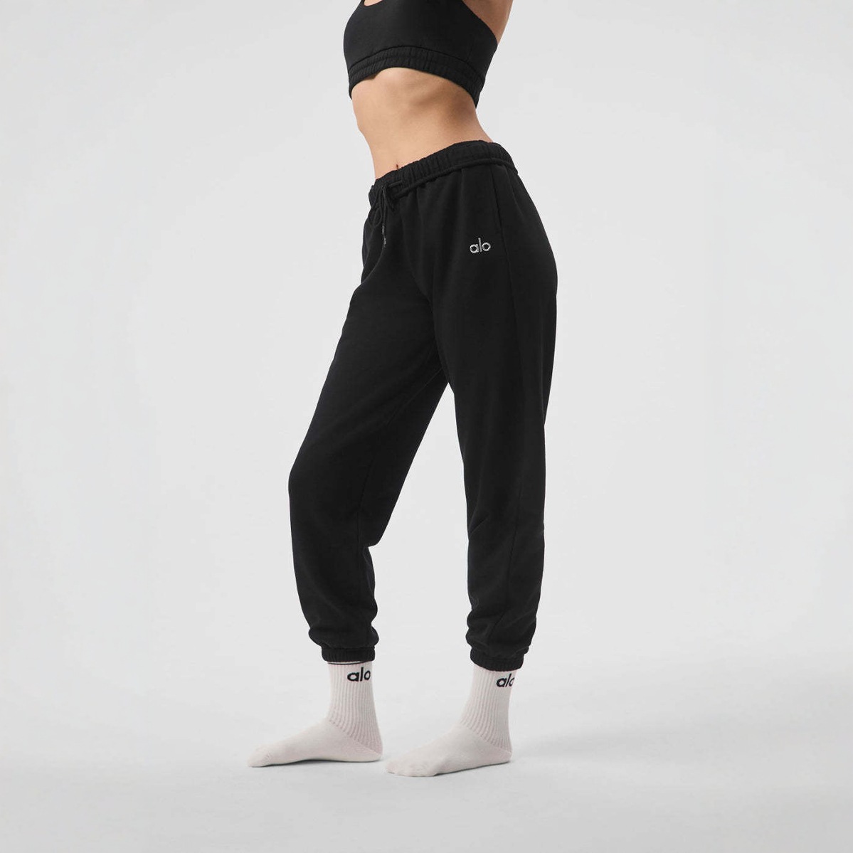 Alo pants, sweatpants, ankle binding, three-dimensional logo, sports pants, drawstring, autumn and winter casual pants, unisex, loose fit