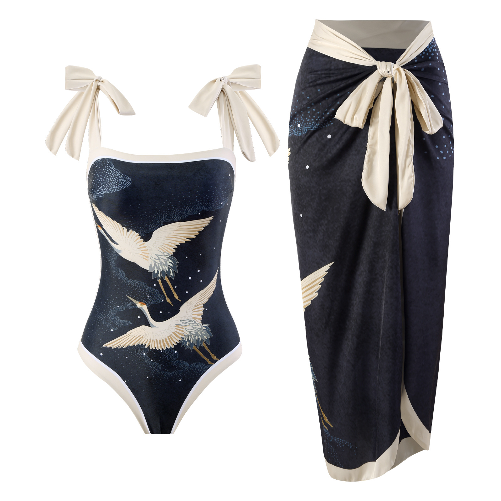 2024 European and American swimsuit two-piece vacation bikini beach swimsuit French retro one-piece bikini for women