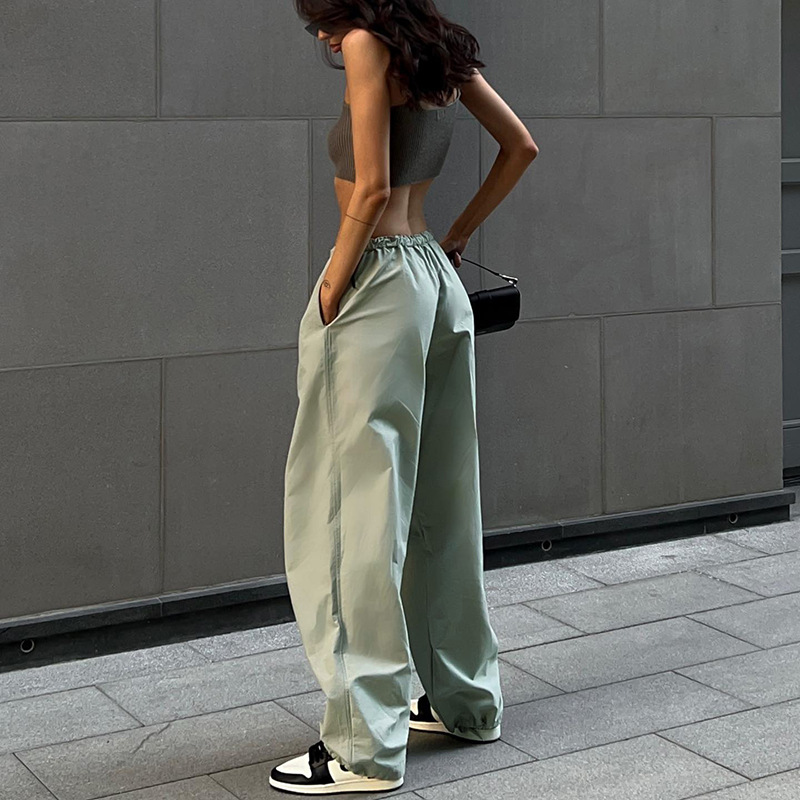 JY22278 drawstring waistband casual work pants for women, European and American street fashion trend women's clothing, simple and loose pants
