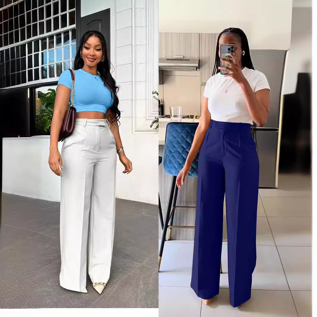 Y6012 New Cross border European and American Women's Wear High Waist Straight Tube Wide Leg Casual Pants Spring and Autumn Winter Edition Amazon in Stock