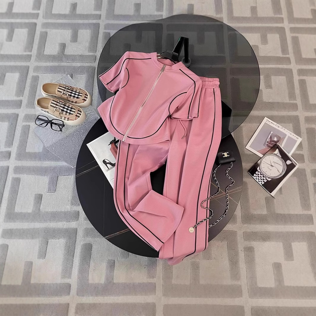 European style explosive street sports suit set for women's summer 2025 new western-style age reducing Korean casual wide leg pants two-piece set