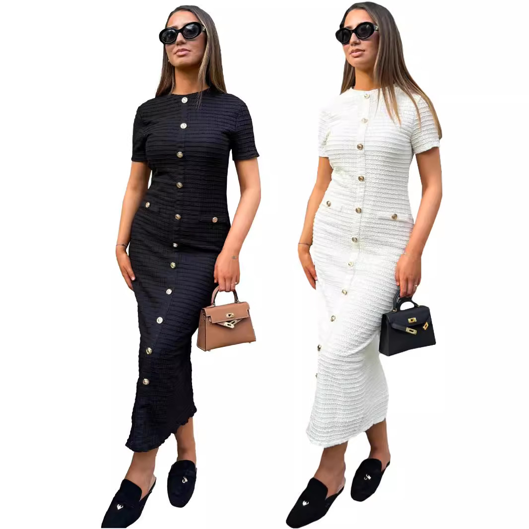Y6048 European and American style Amazon Spring and Autumn new French retro slim fit and slimming knitted short sleeved dress in stock
