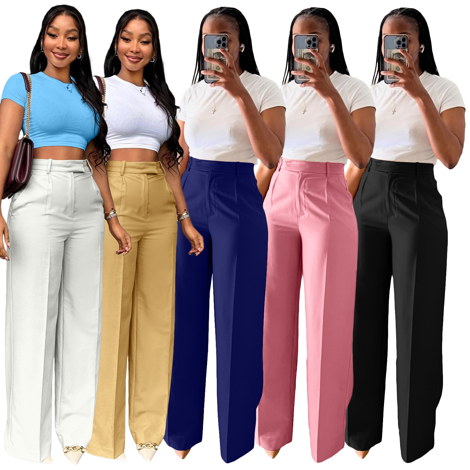 Y6012 New Cross border European and American Women's Wear High Waist Straight Tube Wide Leg Casual Pants Spring and Autumn Winter Edition Amazon in Stock