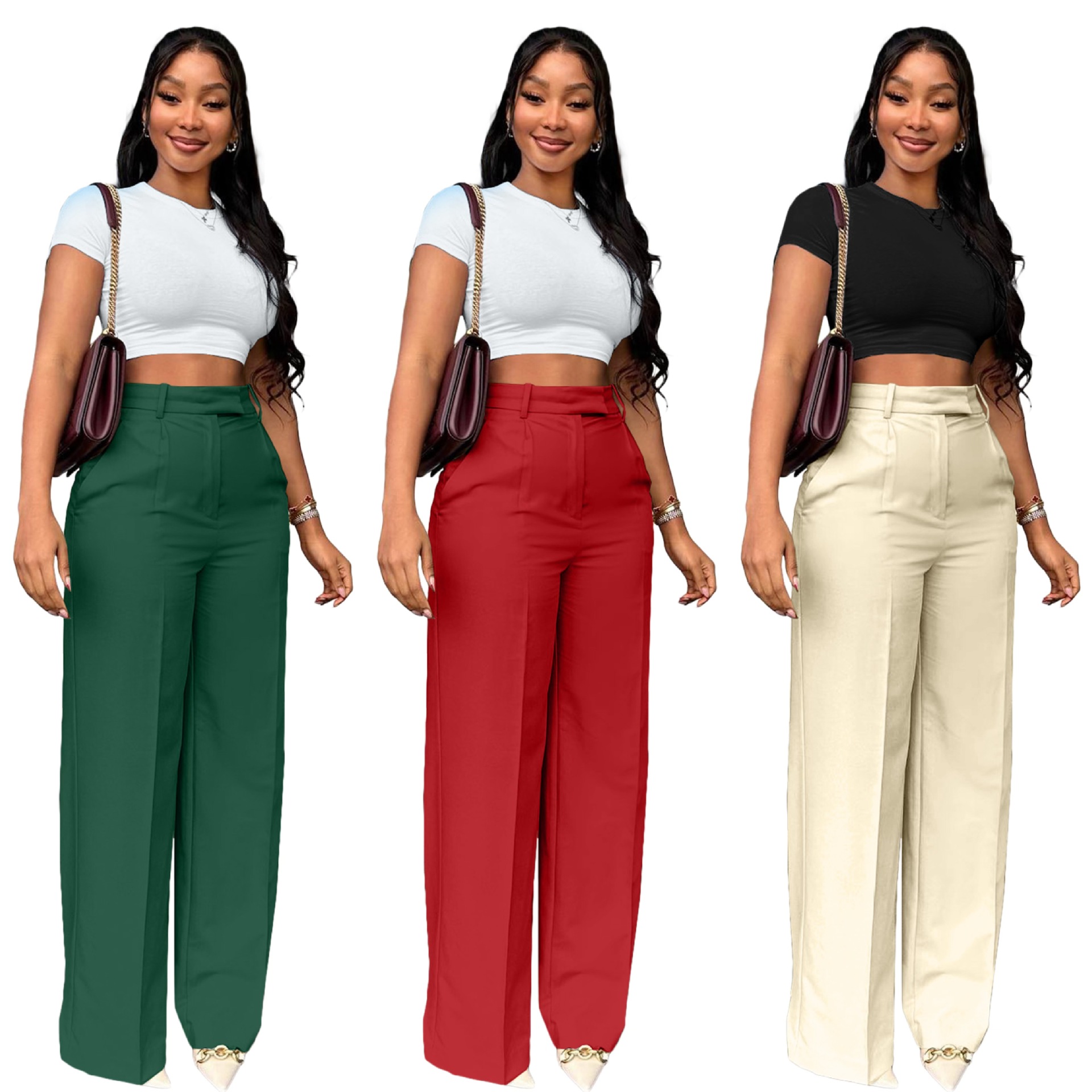 Y6012 New Cross border European and American Women's Wear High Waist Straight Tube Wide Leg Casual Pants Spring and Autumn Winter Edition Amazon in Stock