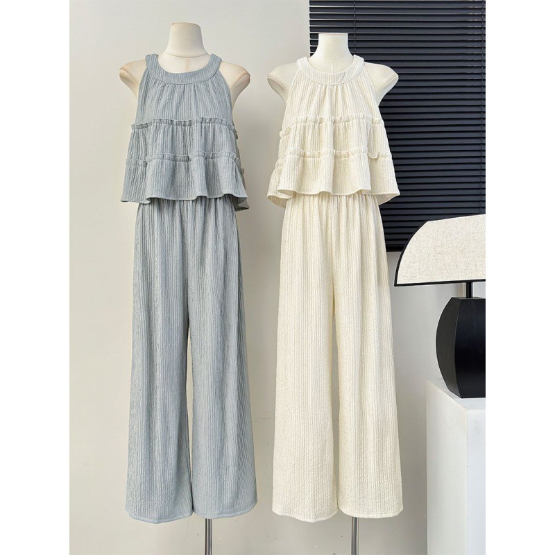 Summer new suspender set 2024 sleeveless top slimming loose casual commuting two-piece set