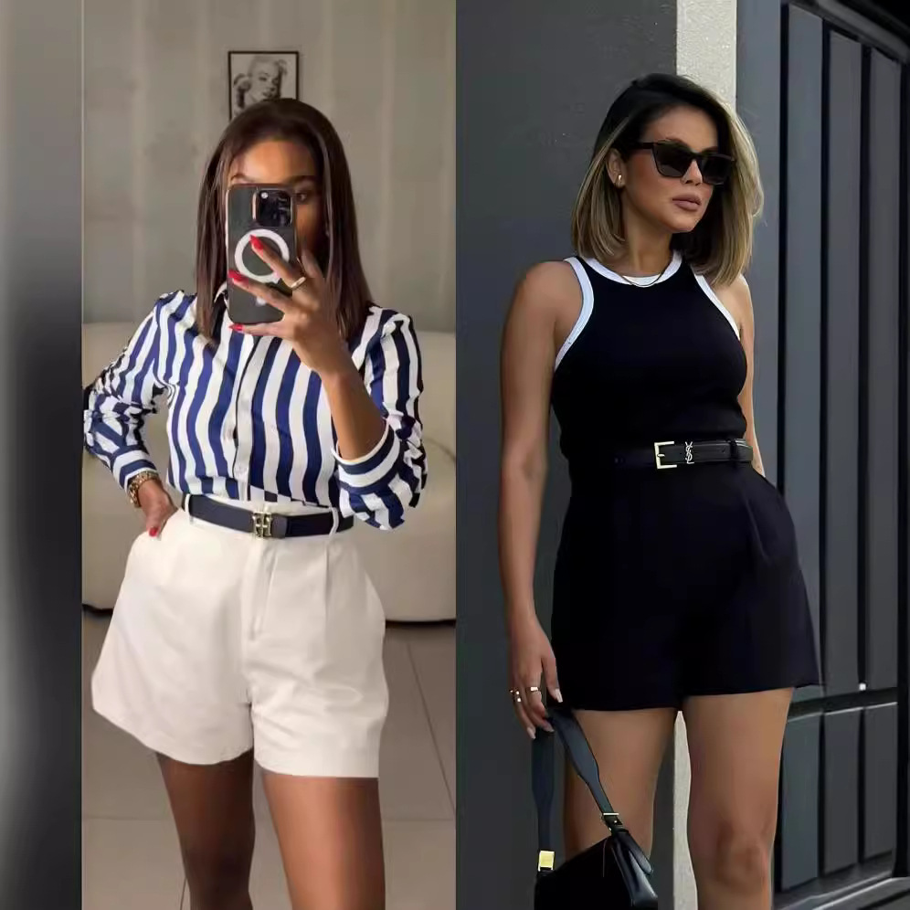 Y6041 new European and American women's spring and summer casual workwear shorts, high waist slimming versatile three quarter pants, now available on Amazon