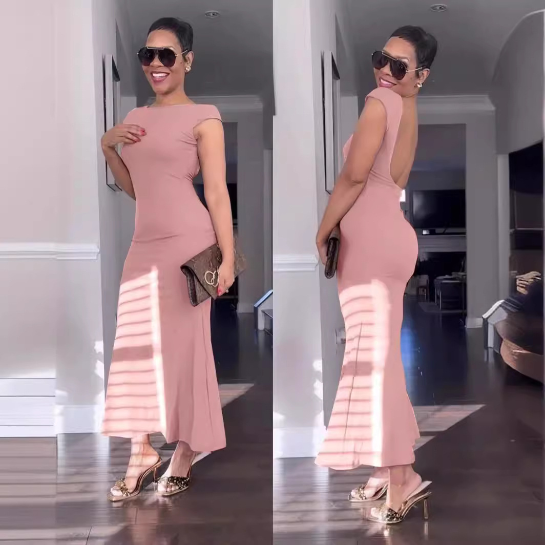Y6026 European and American women's clothing 2024 new spring and autumn fashion sexy hollow out backless slim fit hip hugging dress in stock