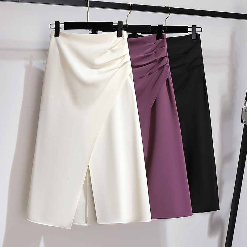 Half length skirt for women in the spring of 2025, Korean style fashionable and stylish split hip skirt with a hanging feeling, high waist and slimming effect, mid length skirt