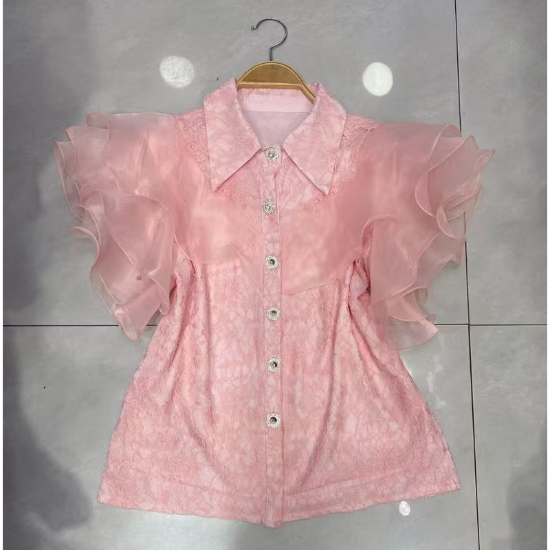 French summer outfit new light luxury fairy ruffled palace aristocratic temperament lace shirt versatile design sense top