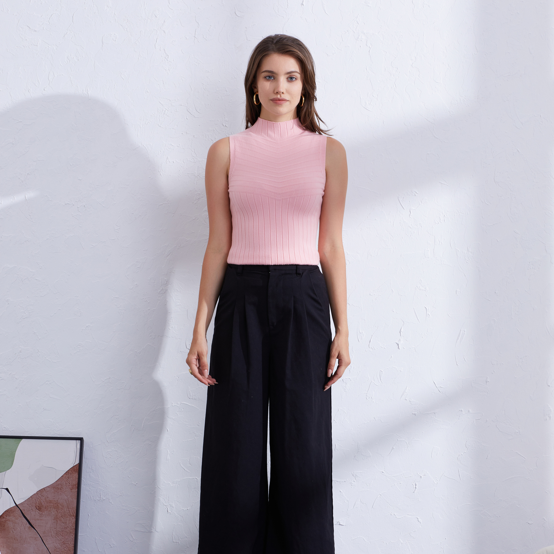 Half high collar pullover sleeveless knitted sweater for autumn and winter commuting, versatile for both inside and outside, retro and exquisite new style, slim fit