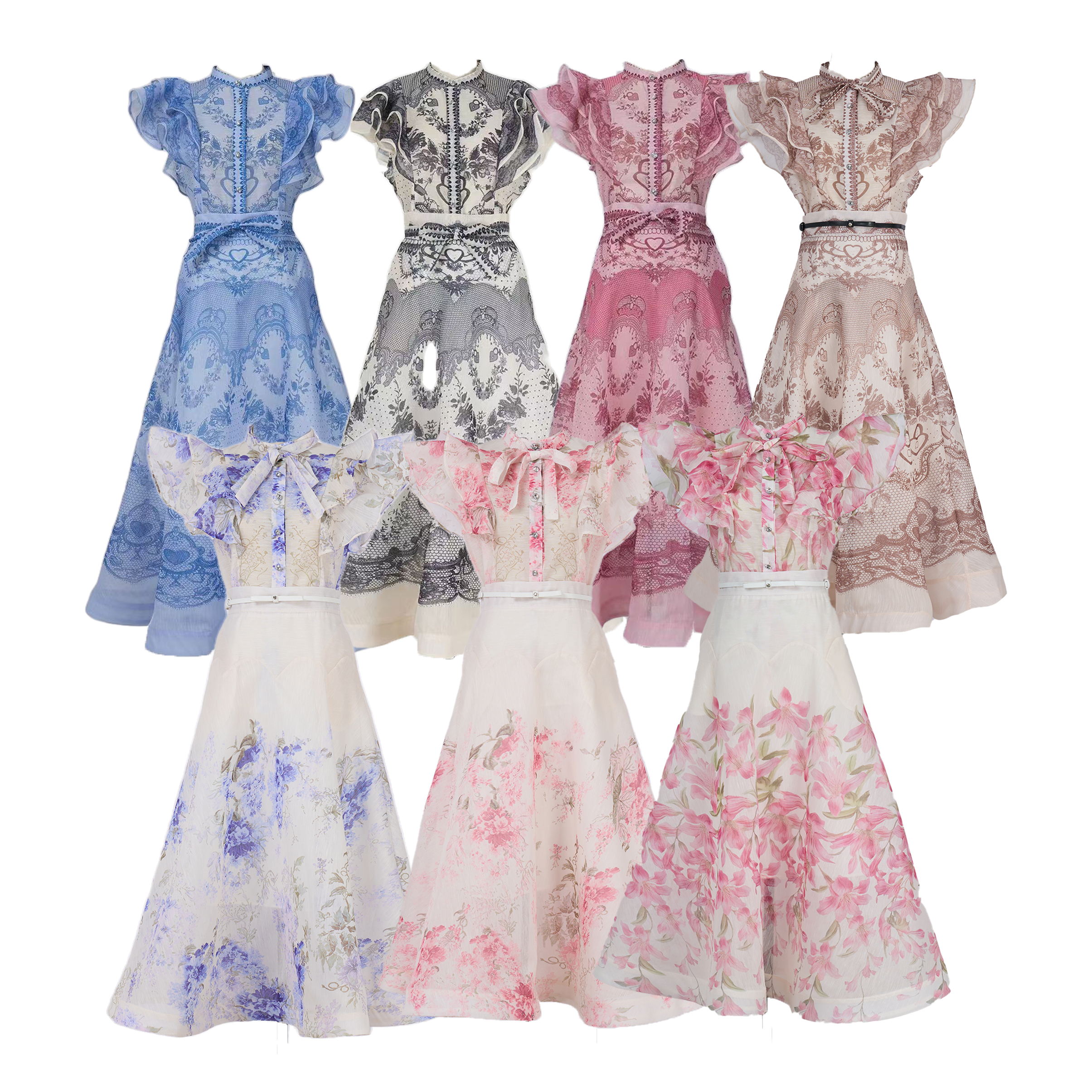 Real time spot Australian new palace style stand up collar with ruffled edges and diamond buttons, sleeveless wide swing dress set in 7 colors