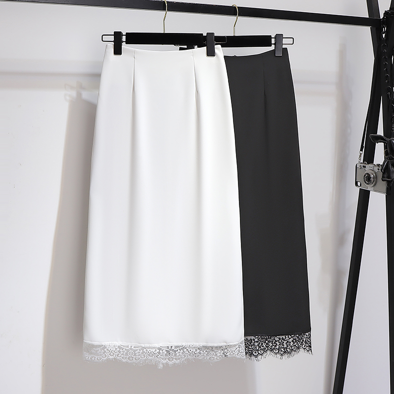 2025 early spring style, high-end temperament, high waist, lace patchwork, hip hugging straight tube skirt for women