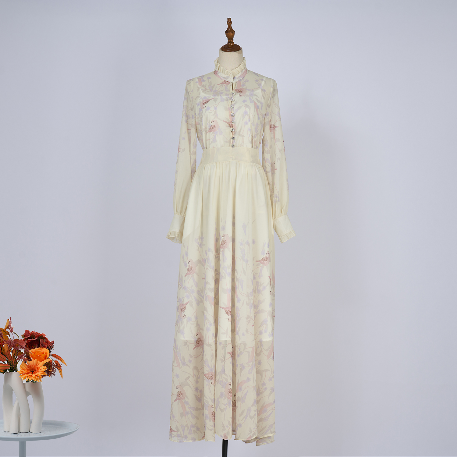 Real time spot French leisurely style fully positioned silk romantic lady temperament set with elastic waist and large skirt set