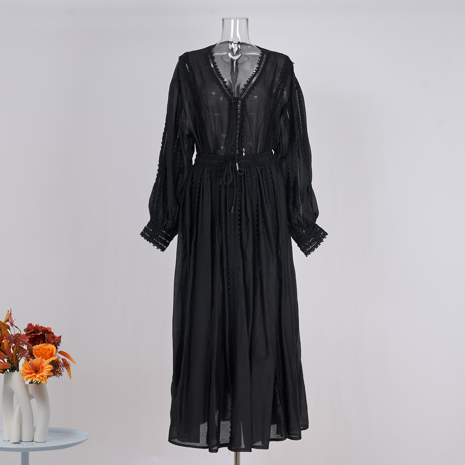 Real shot spot shirt drawstring design lantern sleeves paired with half skirt elegant women's suit 25 summer 6 color new item
