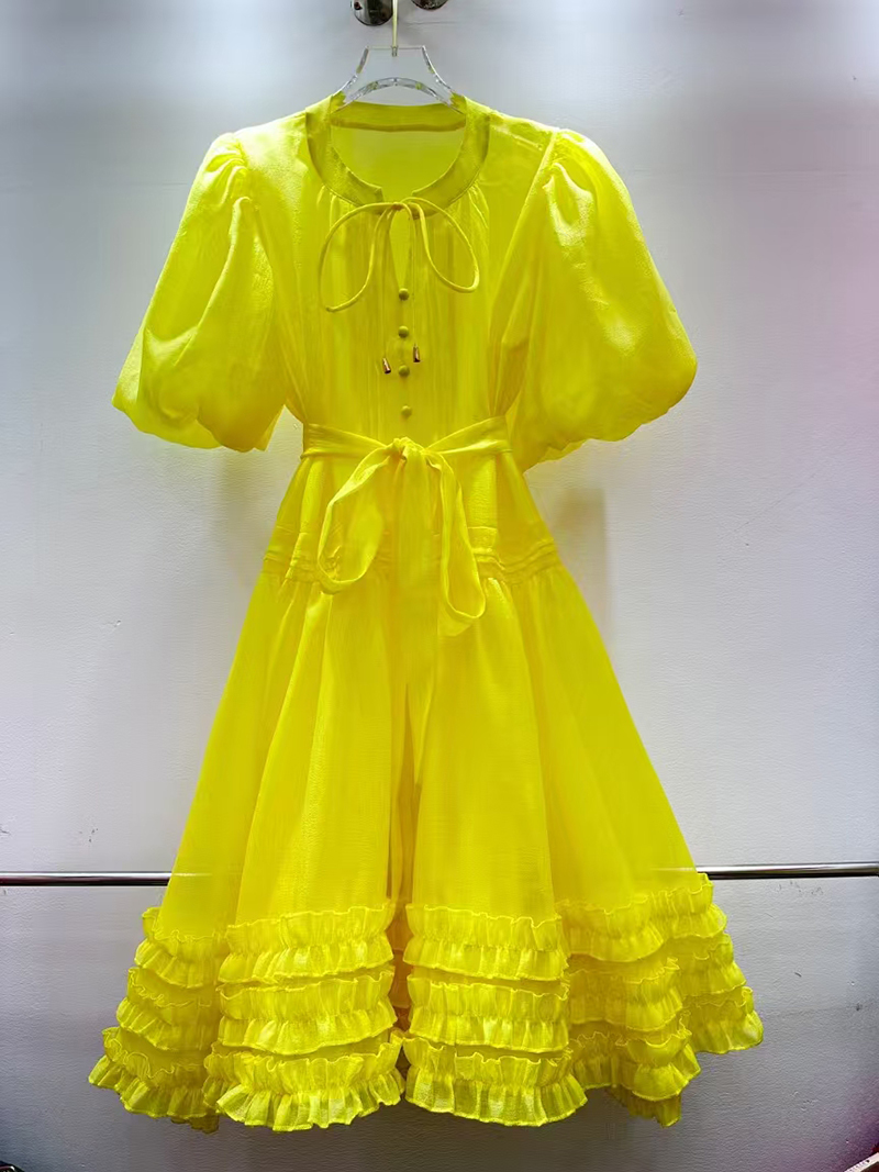 French retro stand up collar lace up heavy industry tassel long sleeved dress, spring new vacation fairy dress, long skirt