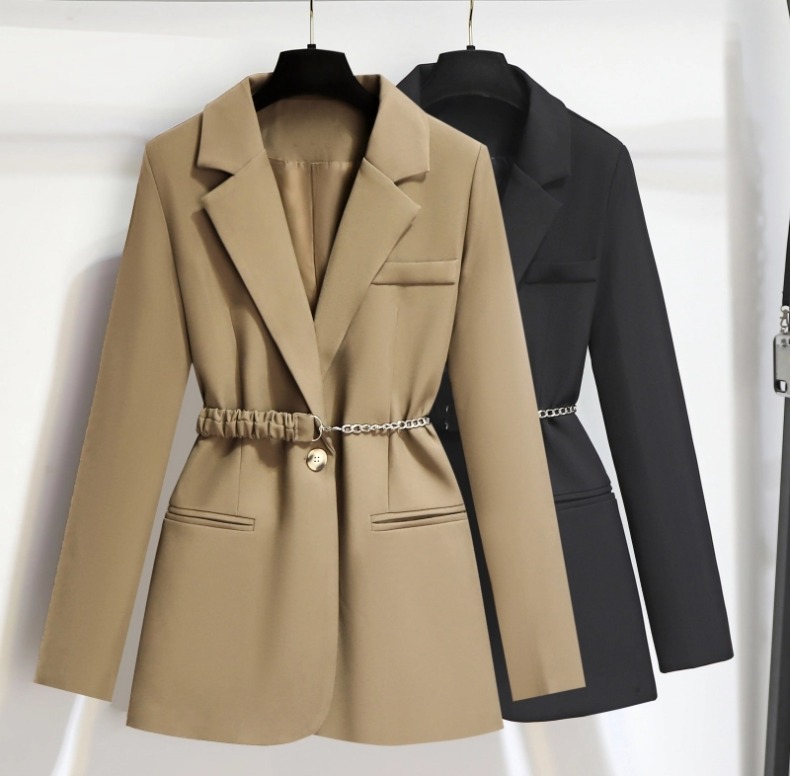 2024 early autumn new khaki suit jacket, women's belt suit top, spring and autumn