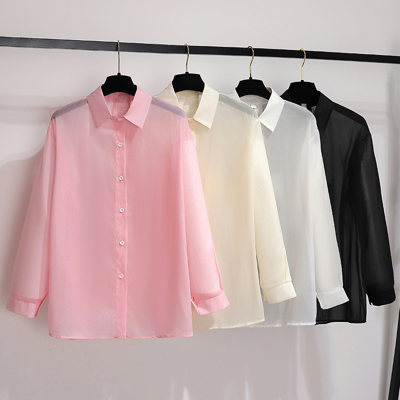 Simple and versatile high-end chiffon sunscreen shirt for summer 2025 new Korean version loose thin long sleeved shirt
