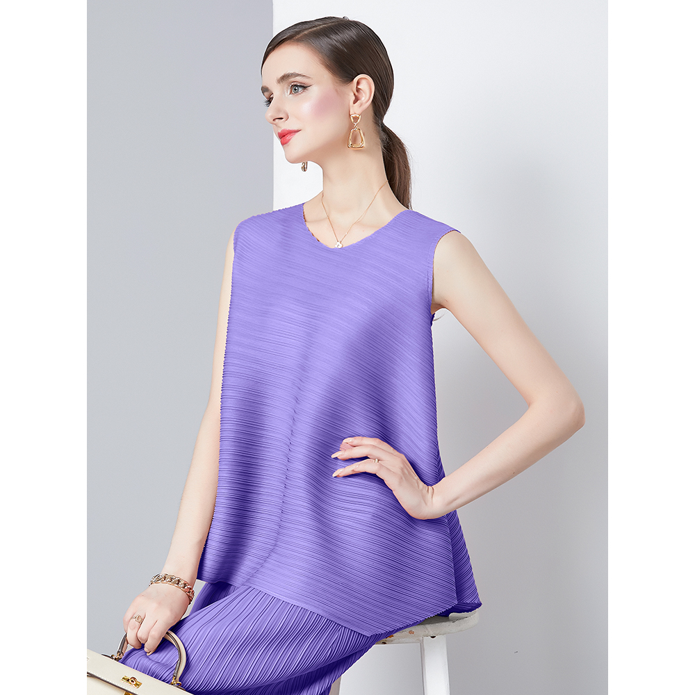 Miyake 2025 irregular design women's vest sleeveless angled pleated top design sense niche versatile and simple