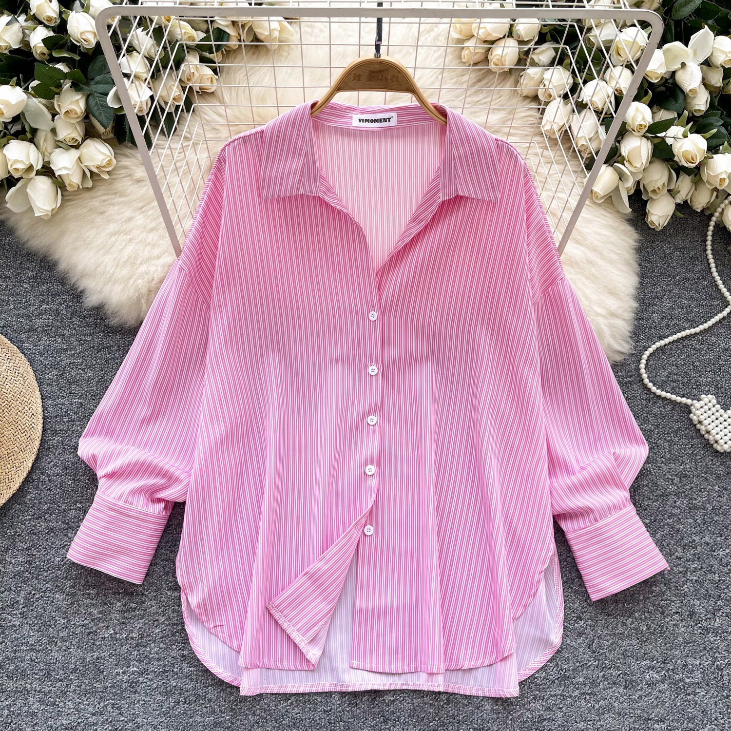 Light Mature Women's Shirt 2025 New Commuter Versatile Collar Single breasted Cardigan Striped Shirt Women's Casual Top