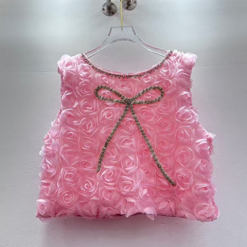 French style light luxury small fragrance three-dimensional rose sparkling diamond elegant vest fashionable versatile top western-style clothes for women