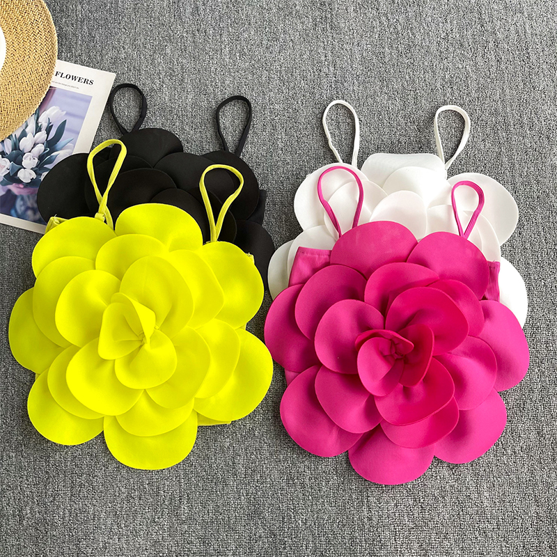 Three dimensional flower camisole vest for women's summer wear, pure desire, spicy girl, high-end feeling, slim fit, short cut, strapless, backless top for external wear