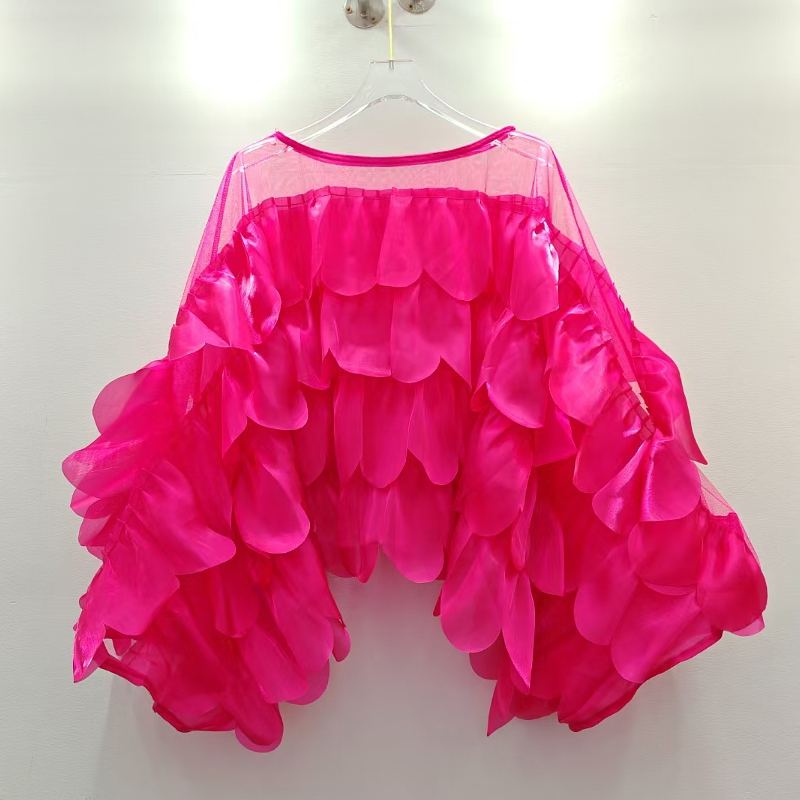 Spring fashion French ruffled chiffon shirt for women, with a unique and niche design, featuring a long sleeved top