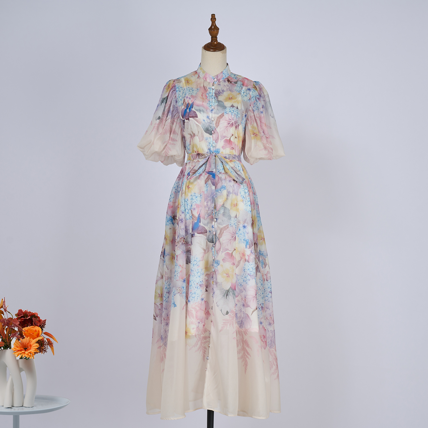 Real time stock of 2025 new short sleeved long skirt printed dress