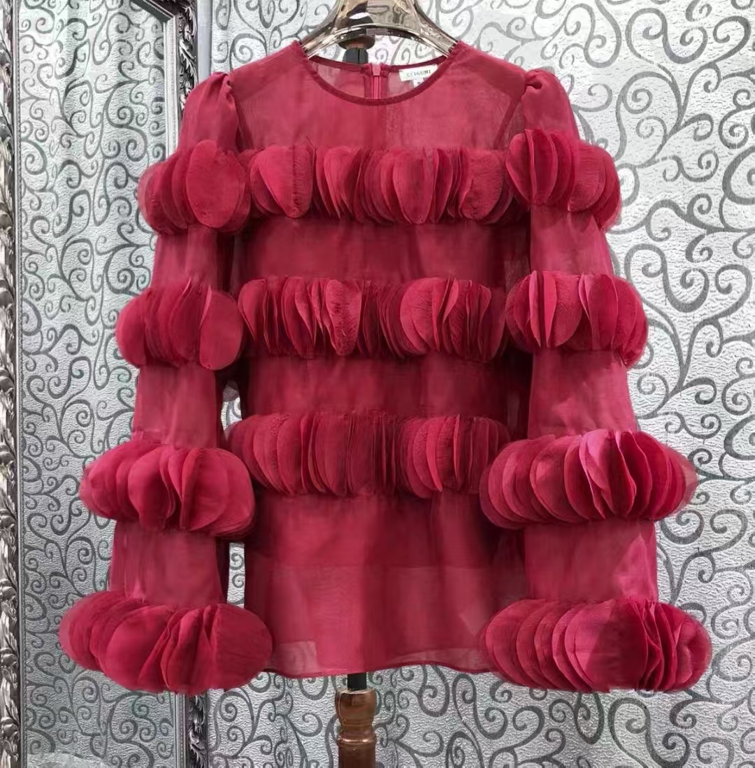 European Goods 2025 New Product Women's Wear Heavy Industry Wave Piece Design Sense Short Shirt Solid Color Top