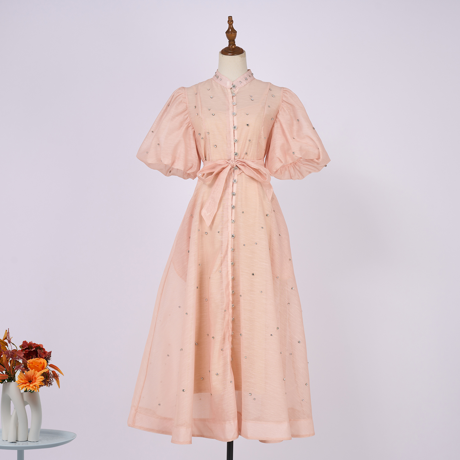 Real time spot court style fashion show 19 color design sense, heavy industry nail drill short sleeved single breasted jumpsuit long skirt+suspender