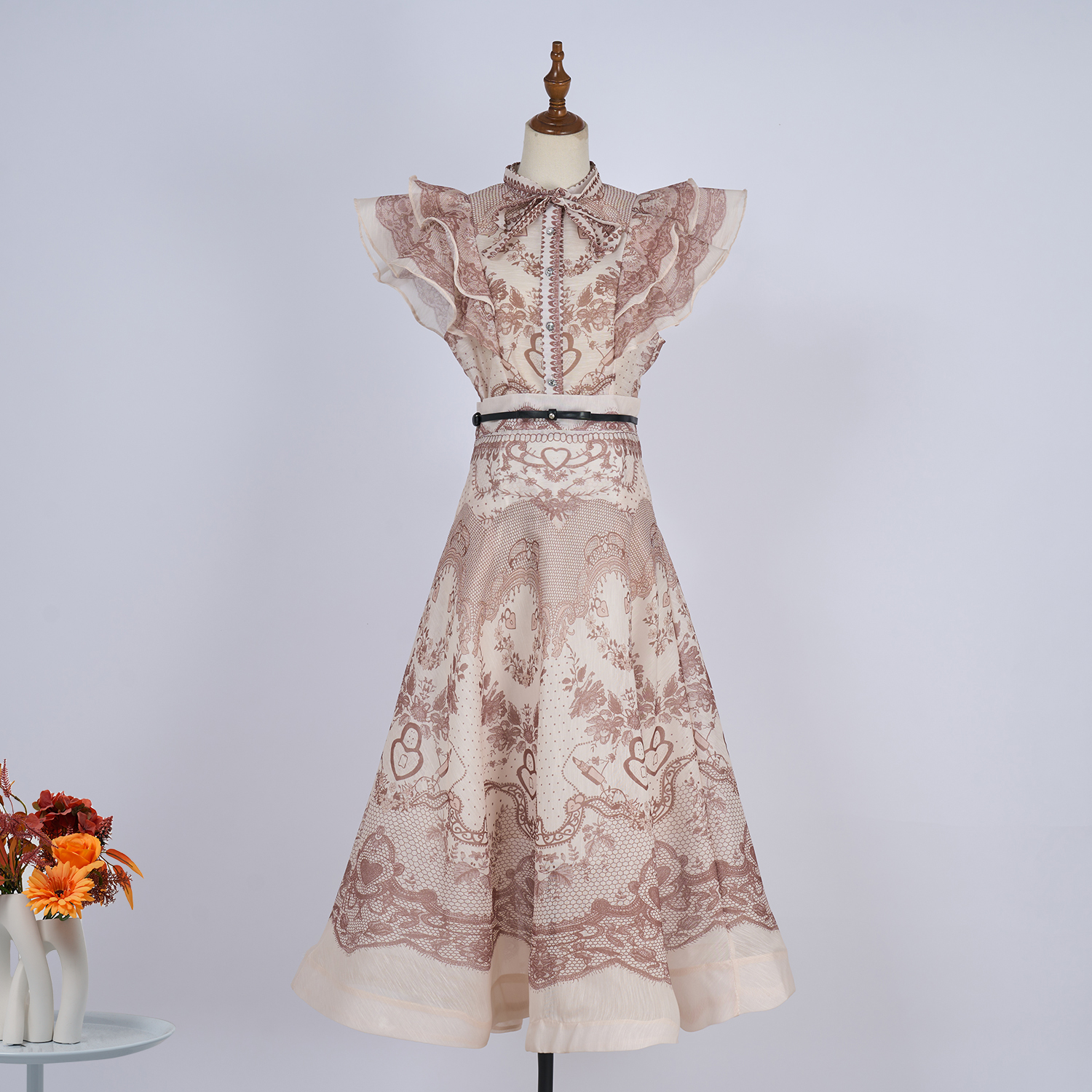 Real time spot Australian new palace style stand up collar with ruffled edges and diamond buttons, sleeveless wide swing dress set in 6 colors