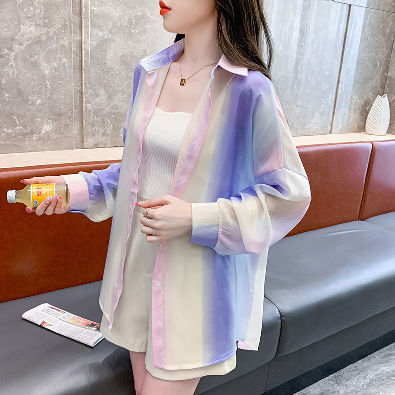 French fashion rainbow ice silk sunscreen clothes for women in summer, slimming chiffon shirts, thin sun protection cardigans, jackets