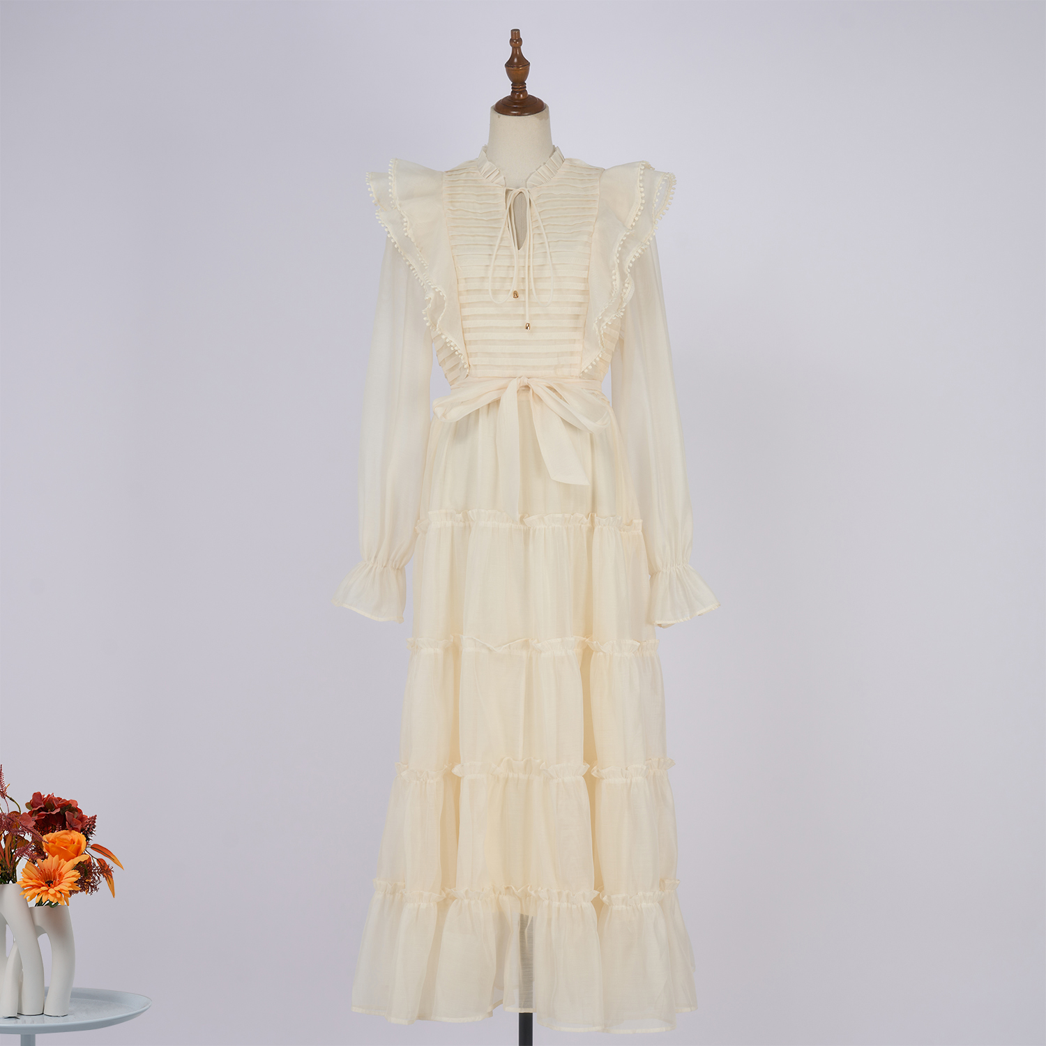 Real shot spot lace collar haute couture dress with layered pleats at the hem, exuding a socialite's temperament, cake skirt, and long skirt in 5 colors