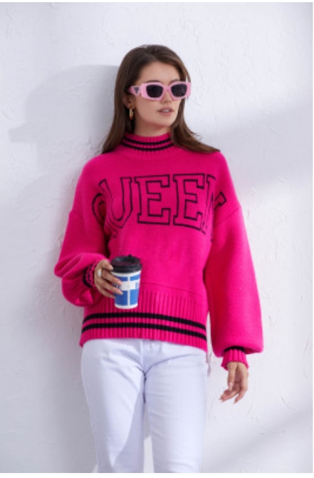 American street style round neck contrasting letter sweater loose shoulder lazy style versatile long sleeved top women's winter