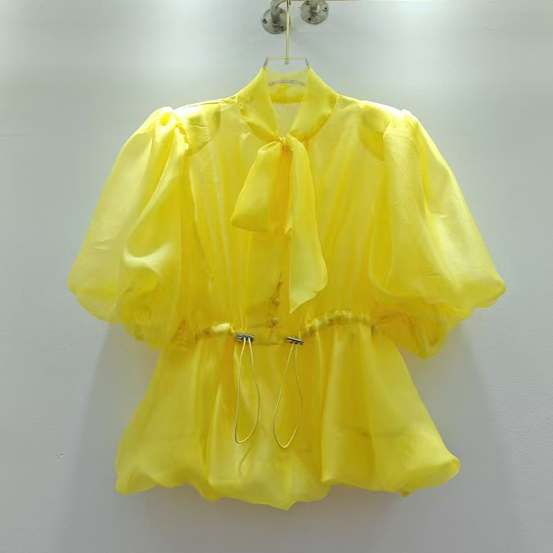2025 summer style, high-end fashion, versatile waist design, organza top, fashionable and trendy for ladies