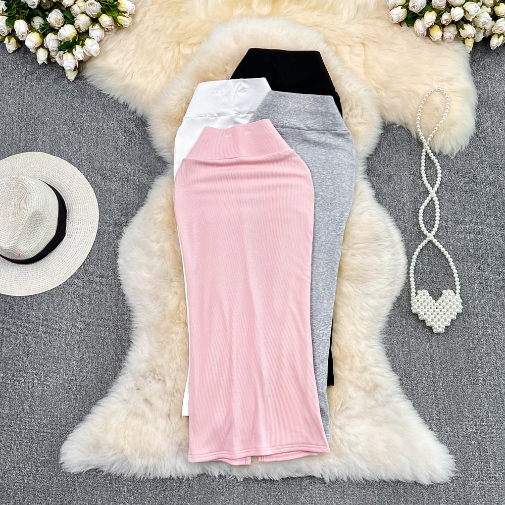 Summer new Korean Dongdaemun women's style high waist slimming mid length skirt with a cross over knee and a fish tail skirt that covers the buttocks