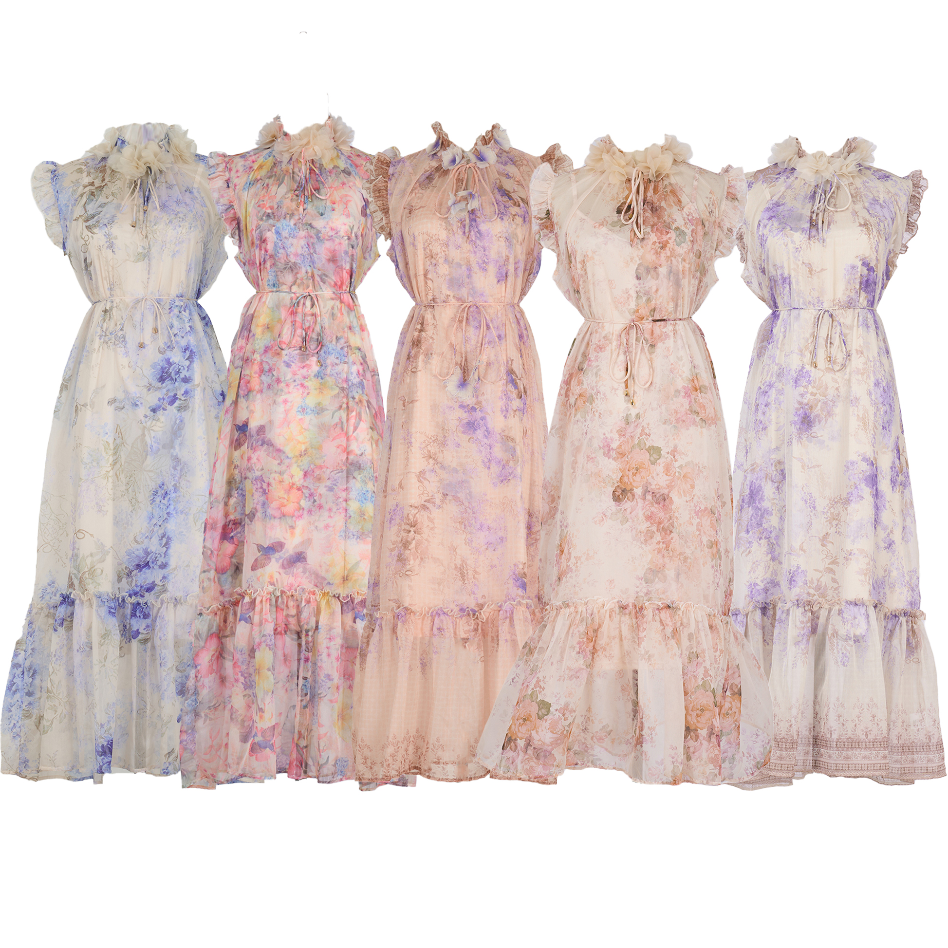 Real time stock of 2025 new item, 5-color ruffle edge decoration sleeveless dress