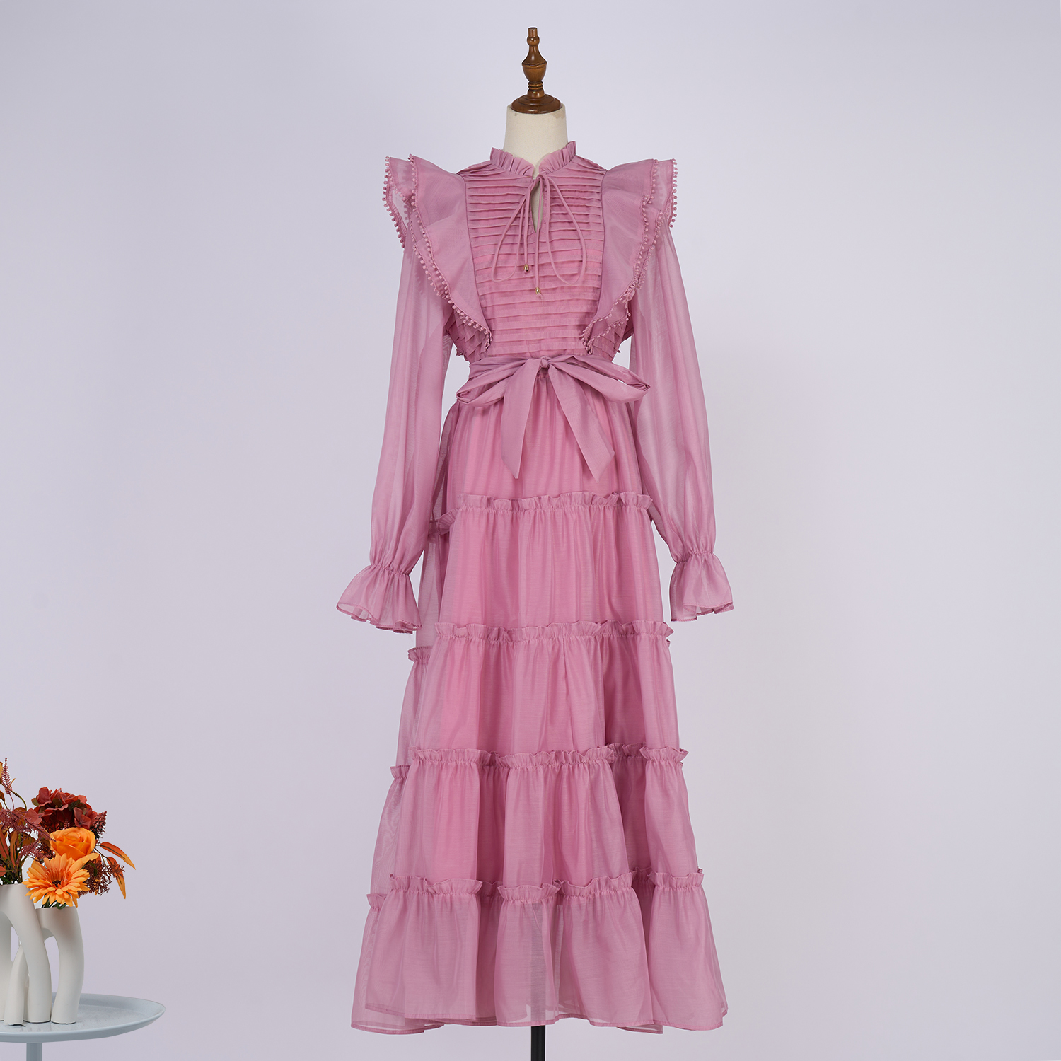 Real shot spot lace collar haute couture dress with layered pleats at the hem, exuding a socialite's temperament, cake skirt, and long skirt in 5 colors