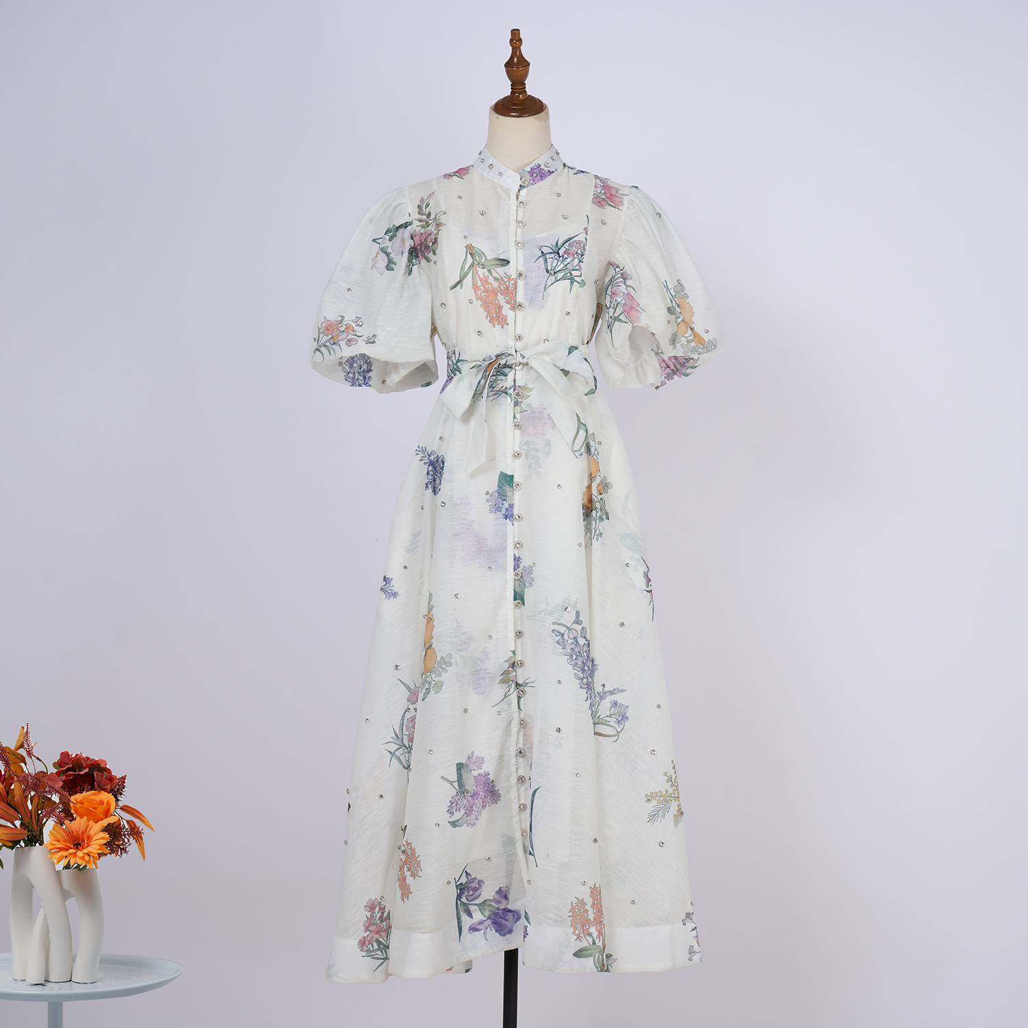 Real time spot palace style fashion show 26 color design sense, heavy industry nail drill short sleeved single breasted jumpsuit long skirt+suspender